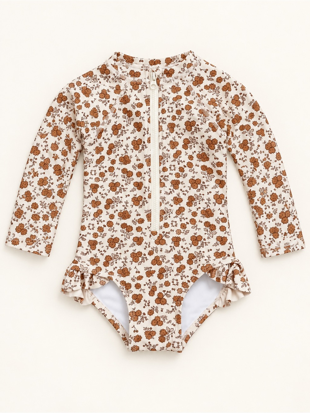 Long Sleeve Floral Rash Guard Swimsuit - Brown Floral- Rylee & Cru- 12-18 Months